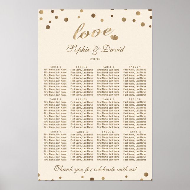 Elegant Gold Confetti Love Champagne Seating Chart (Front)