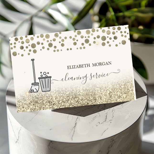 Elegant Gold Confetti Maid Cleaning Glitter  Business Card (Creator Uploaded)