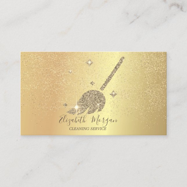 Elegant Gold Confetti Maid Cleaning House Business Card (Front)