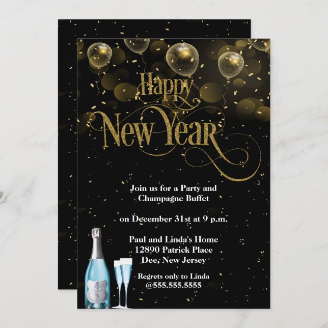 Elegant Gold Confetti New Years Eve Party Invitation (Front/Back)