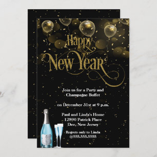 Elegant Gold Confetti New Years Eve Party Invitation