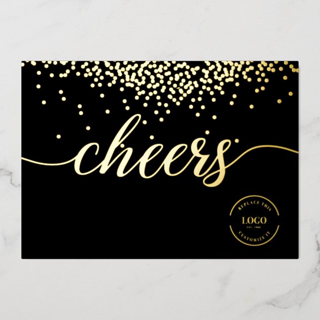 Elegant gold confetti on black Cheers logo (Front)