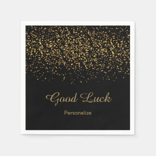 Elegant Gold Confetti on Black Napkin
