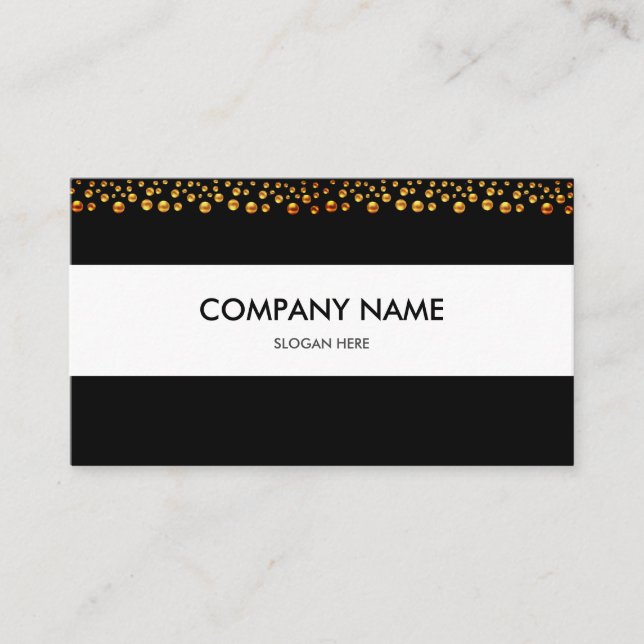Elegant Gold Confetti on Black & White Business Card (Front)