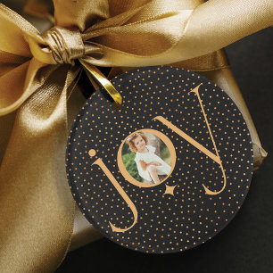 Elegant Gold Confetti Polka Dot Pattern Joy Photo  Ornament