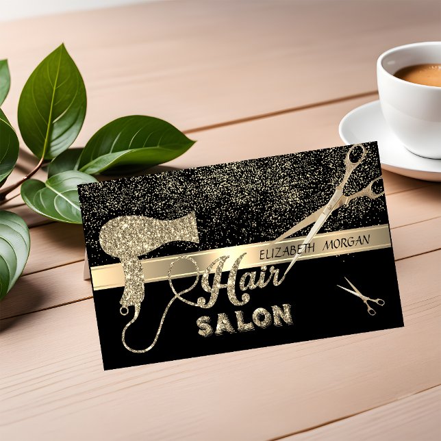 Elegant Gold Confetti,Scissors,Hairdryer Business Card (Creator Uploaded)