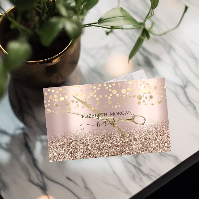 Elegant Gold Confetti Scissors Rose Gold Glitter Business Card (Creator Uploaded)