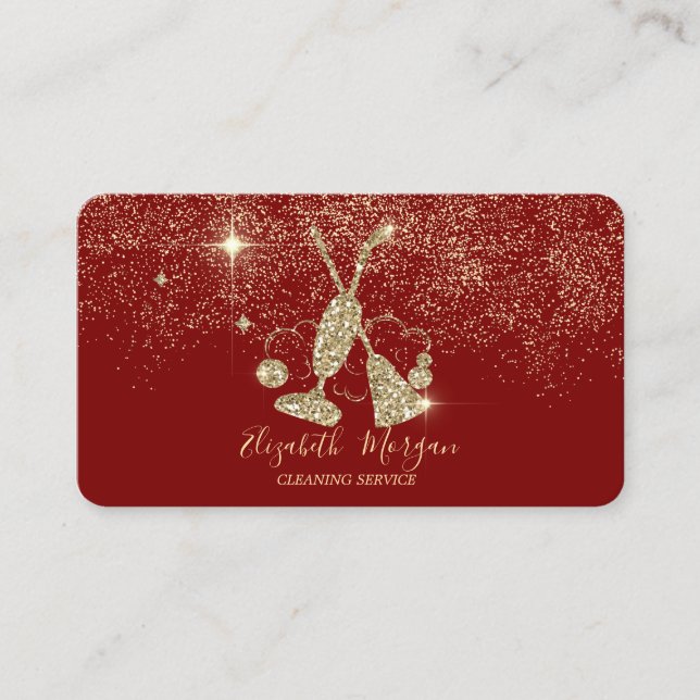 Elegant Gold Confetti Vacuum cleaner,Broom Red Business Card (Front)