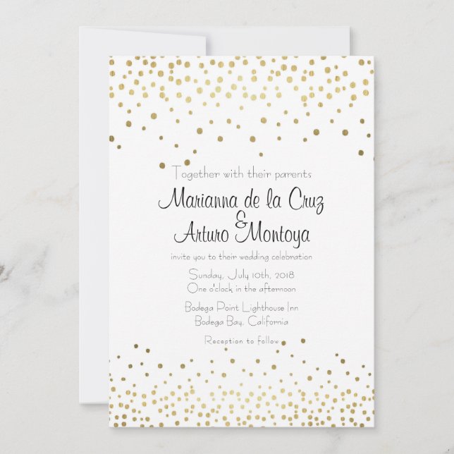 Elegant Gold Confetti Wedding Invitation (Front)