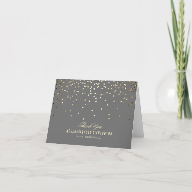 Elegant Gold Confetti Wedding Thank You Card (Front)