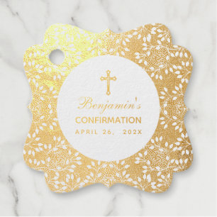 Elegant Gold Confirmation Vintage Leaves Script Favour Tags