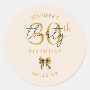 Elegant Gold Coquette Bow 30th Birthday Champagne  Classic Round Sticker
