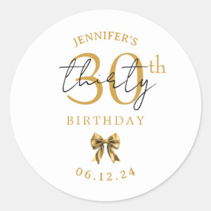 Elegant Gold Coquette Bow 30th Birthday Party  Classic Round Sticker