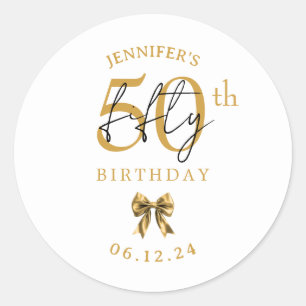 Elegant Gold Coquette Bow 50th Birthday Party Classic Round Sticker