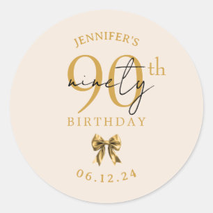 Elegant Gold Coquette Bow 90th Birthday Champagne Classic Round Sticker