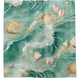 Elegant Gold Coral & Seashell Watercolor Art (2) Shower Curtain