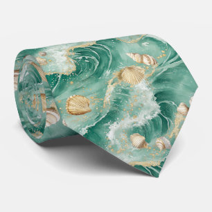 Elegant Gold Coral & Seashell Watercolor Art (2) Tie
