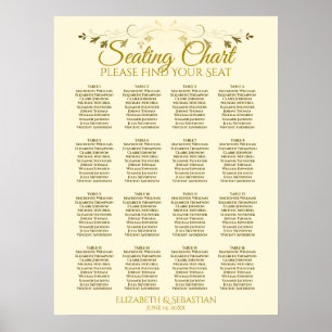 Elegant Gold Cream 16 Table Wedding Seating Chart