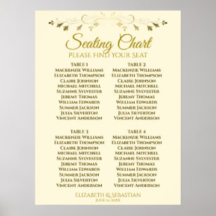 Elegant Gold & Cream 4 Table Wedding Seating Chart
