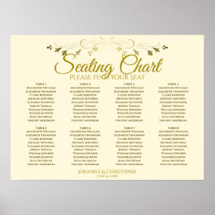Elegant Gold & Cream 8 Table Wedding Seating Chart