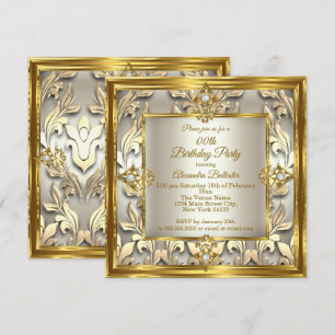 Elegant Gold Cream beige Damask Birthday Party Invitation