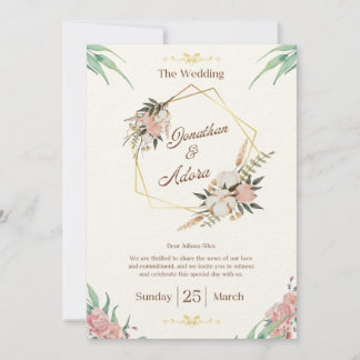 Elegant Gold & Cream Minimalist Wedding Invitation