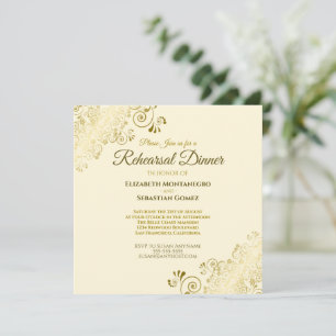 Elegant Gold Cream Wedding Rehearsal Dinner Square Invitation