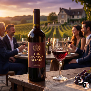Elegant Gold Crest Burgundy Family Estate Custom Wine Label