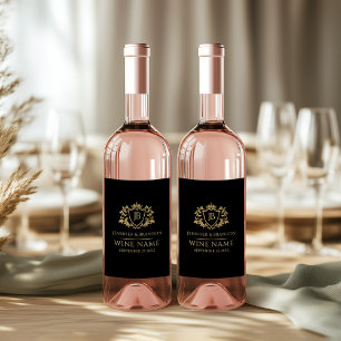 Elegant Gold Crest Frame Wine Label