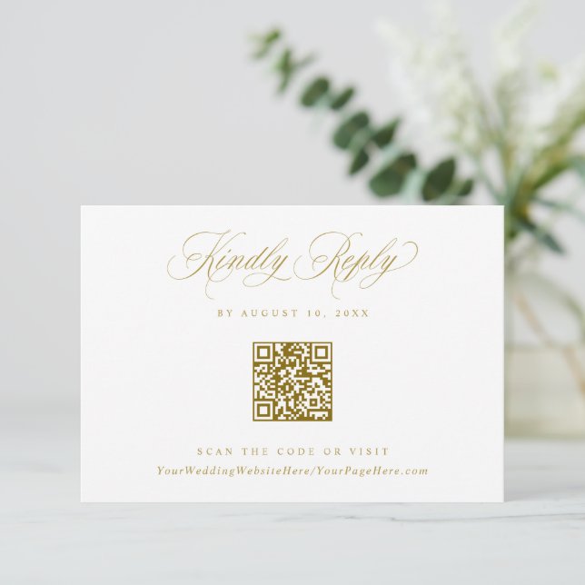 Elegant Gold Crest Logo Wedding QR Code RSVP Card (Standing Front)