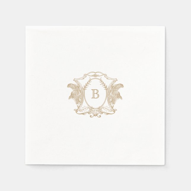 Elegant Gold Crest Monogram Wedding Napkin (Front)