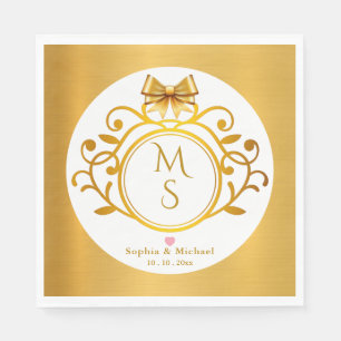 Elegant Gold Crest Vintage Monogram Wedding Favour Napkin