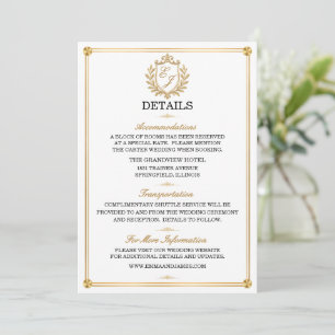 Elegant Gold Crest Wedding Details Card