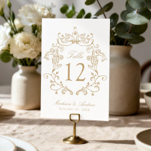 Elegant Gold Crest Wedding Table Number