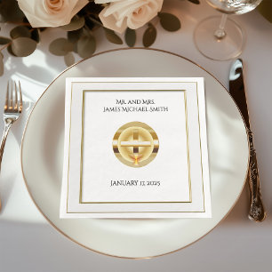 Elegant Gold Cross and Chalice Catholic Wedding Napkin