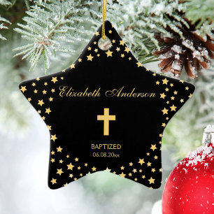 Elegant Gold Cross Baptism Christening Communion Ceramic Tree Decoration