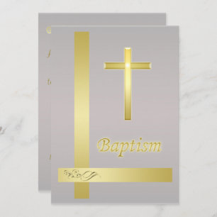 Elegant Gold Cross Baptism Christening Invitation