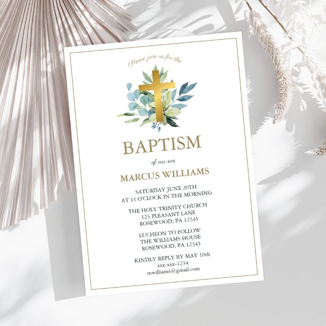 Elegant Gold Cross Baptism Invitation (Creator Uploaded)