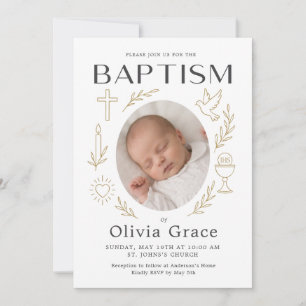 Elegant Gold Cross Baptism Photo Invitation