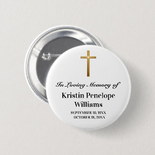 Elegant Gold Cross Celebration Of Life Funeral 6 Cm Round Badge