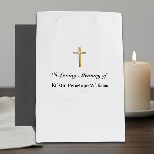 Elegant Gold Cross Celebration Of Life Funeral Medium Gift Bag