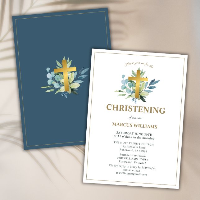Elegant Gold Cross Christening Invitation (Creator Uploaded)