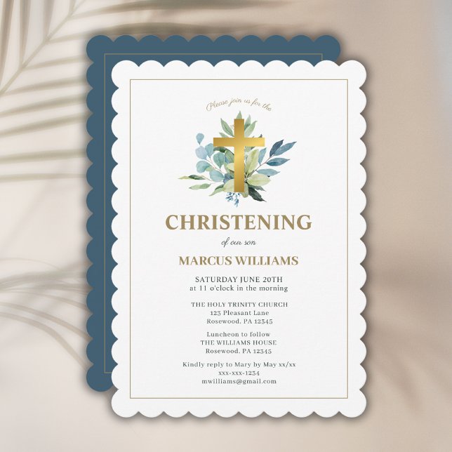 Elegant Gold Cross Christening  Invitation (Creator Uploaded)