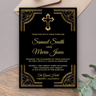 Elegant Gold Cross Christian Wedding Invitation