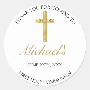 Elegant Gold Cross First Holy Communion Thank You Classic Round Sticker