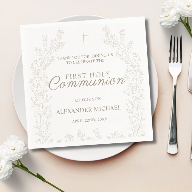 Elegant Gold Cross Floral Christian Baptism Napkin (Creator Uploaded)