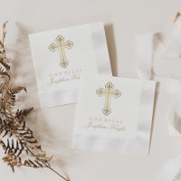 Elegant Gold Cross God Bless Girl Baptism