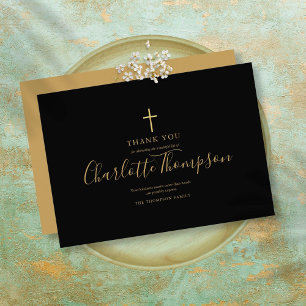 Elegant Gold Cross Memorial Funeral Simple Thank You Card