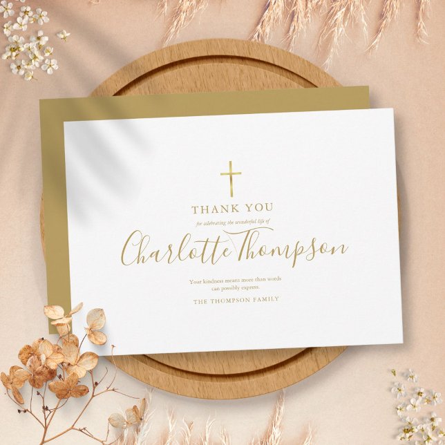 Elegant Gold Cross Memorial Funeral Simple Thank You Card (Creator Uploaded)