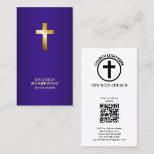 Elegant Gold Cross Purple Name Card for Pastor